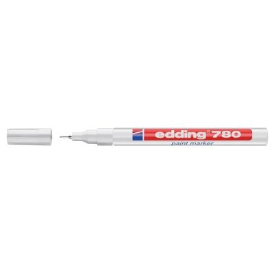 Marker permanent Edding 780, cu vopsea, corp aluminiu, varf rotund, 0. 8 mm, alb