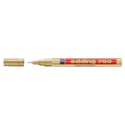 Marker permanent Edding 780, cu vopsea, corp aluminiu, varf rotund, 0. 8 mm, auriu
