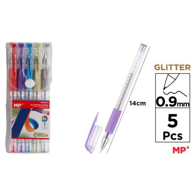 Set 5 rollere cu gel Main Paper, varf 0. 9 mm, culori glitter