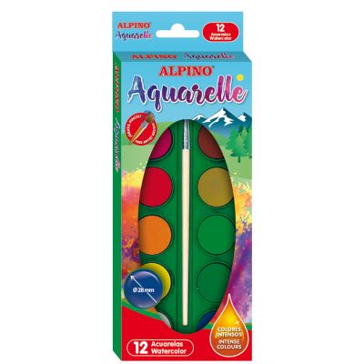 Acuarele 12 culori/cutie + 1 pensula gratis, Alpino