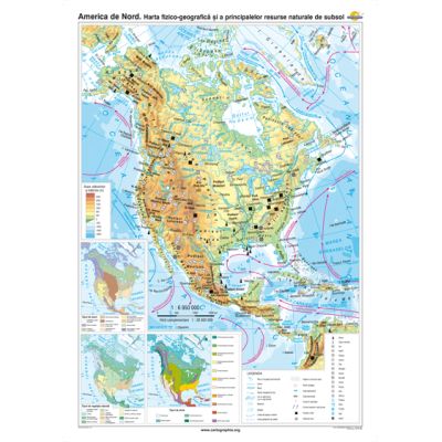 America de Nord. Harta fizico-geografica si a principalelor resurse naturale de subsol 100x140 cm CR-3113B
