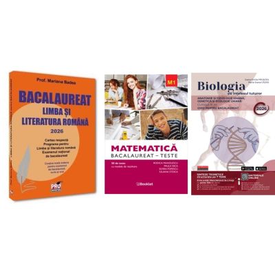 Pachet Bacalaureat 2026. Limba si literatura romana, Matematica M1 Teste si Biologia pe intelesul tuturor clasele 11-12 - Mariana Badea, Rodica Manolescu, Maria Ioana Cazan