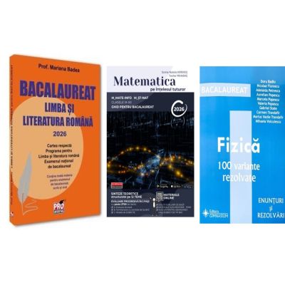 Pachet Bacalaureat 2026. Limba si literatura romana, Matematica pe intelesul tuturor 2026. M-mate-info, M-stiintele naturii si Fizica 100 variante rezolvate - Mariana Badea, Teohar Mihadas, Doru Badiu
