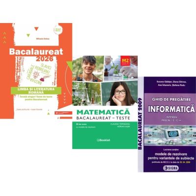 Pachet Bacalaureat 2026. Limba si literatura romana, Matematica M2 Profil Stiinte ale naturii. Teste si Informatica. Ghid de pregatire clasele 11-12 intensiv Pascal C/C++ - Mihaela Dobos, Claudia Temneanu, Susana Galatean