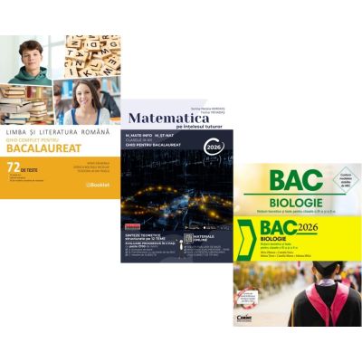 Pachet Bacalaureat 2026. Limba si literatura romana 72 teste complete, Matematica pe intelesul tuturor M-mate-info, M-stiintele naturii si Biologie. Notiuni teoretice si teste pentru clasele 9-10 - Mimi Gramnea, Teohar Mihadas, Silvia Olteanu