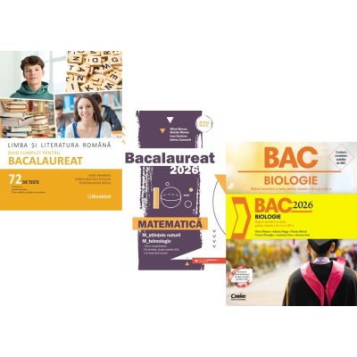 Pachet Bacalaureat 2026. Limba si literatura romana 72 teste complete, Matematica M-stiintele-naturii si M-tehnologic si Biologie. Notiuni teoretice si teste pentru clasele 11-12 - Mimi Gramnea, Mihai Monea, Silvia Olteanu