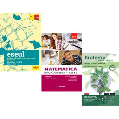 Pachet Bacalaureat 2026. Eseul. Pregatire individuala pentru proba scrisa, Matematica M1. Teste si Biologia pe intelesul tuturor clasele 9-10 - Liliana Paicu, Rodica Manolescu, Maria Ioana Cazan
