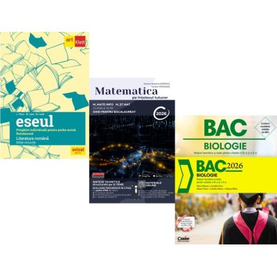 Pachet Bacalaureat 2026. Eseul. Pregatire individuala pentru proba scrisa si Matematica pe intelesul tuturor M-mate-info, M-stiintele naturii si Biologie. Notiuni teoretice si teste pentru clasele 9-10 - Liliana Paicu, Teohar Mihadas, Silvia Olteanu