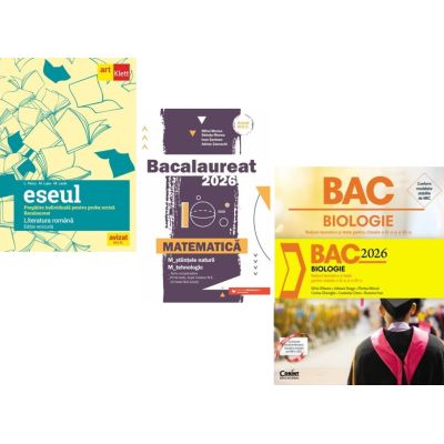 Pachet Bacalaureat 2026. Eseul. Pregatire individuala pentru proba scrisa, Matematica M-stiintele-naturii si M-tehnologic si Biologie. Notiuni teoretice si teste pentru clasele 11-12 - Liliana Paicu, Mihai Monea, Silvia Olteanu