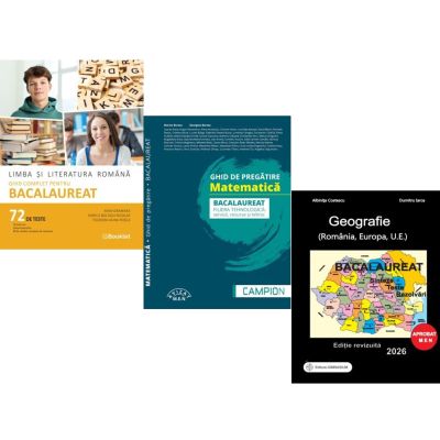Pachet Bacalaureat 2026. Limba si literatura romana Ghid complet cu 72 teste, Matematica filiera tehnologica: servicii, resurse si tehnic si Geografie Sinteze Teste Rezolvari - Mimi Gramnea, Marius Burtea, Albinita Costescu