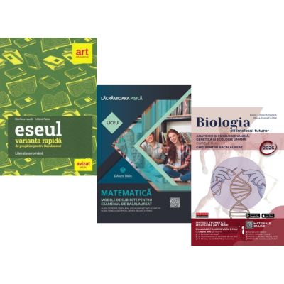 Pachet Bacalaureat 2026. Eseul. Varianta rapida de pregatire, Matematica. Modele de subiecte pentru Filiera tehnologica, Servicii si Biologia pe intelesul tuturor Clasele 11-12 - Liliana Paicu, Lacramioara Pisica, Maria Ioana Cazan