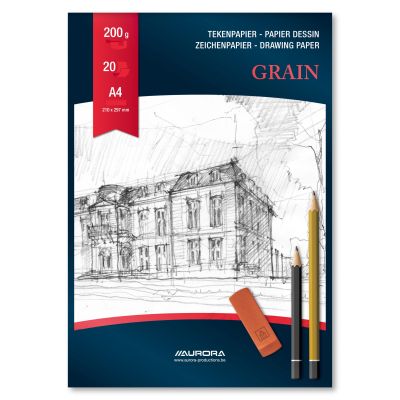 Bloc desen A4, 20 file - 200gsm, AURORA Grain - carton alb