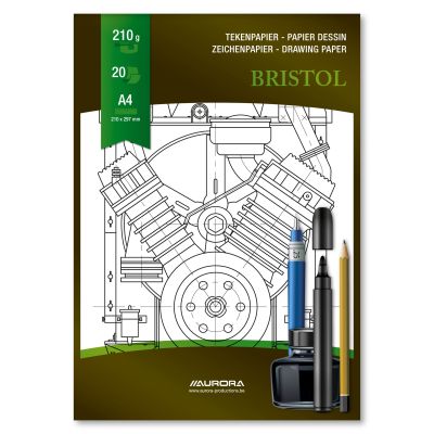 Bloc desen A4, 20 file - 210gsm, pentru schite creion/marker, AURORA Bristol - carton alb