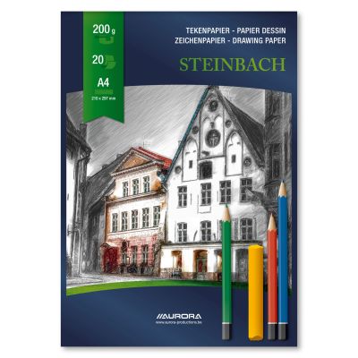 Bloc desen A4, 20 file - 200gsm, AURORA Steinbach - carton alb