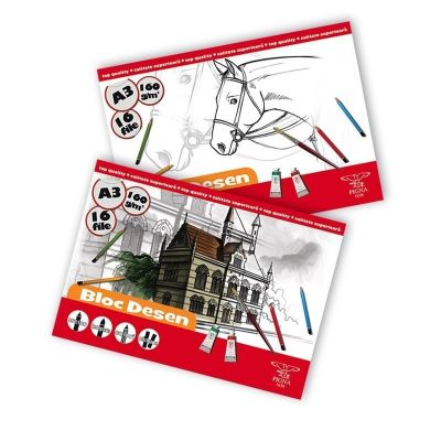 Bloc de desen A3 Pigna, Coli nelipite, 16 file, 160g/mp