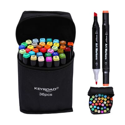 Borseta cu 36x Marker 2 capete Keyroad ArtMarkers MP74244, varf fin/tesit