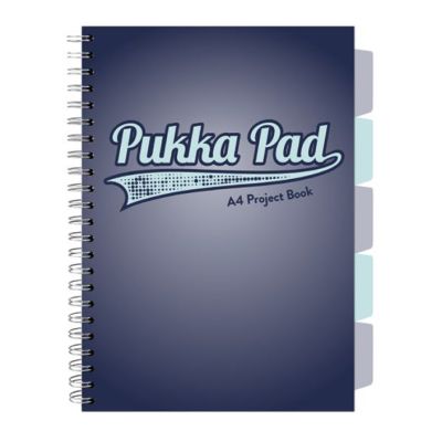 Caiet A4 cu spira si separatoare Pukka Pad Project Book, 200 file, matematica, albastru