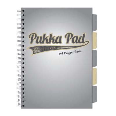 Caiet A4 cu spira si separatoare Pukka Pad Project Book, 200 file, matematica, gri