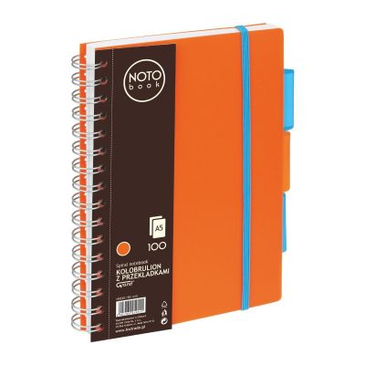 Caiet cu spira A5 Grand, 100 file, matematica, colturi rotunjite, coperta plastic, portocalie, 150-1410