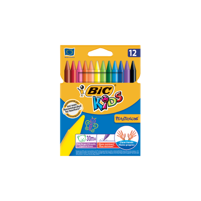 Creioane cerate Bic Kids Plastidecor, 12 culori, blister carton
