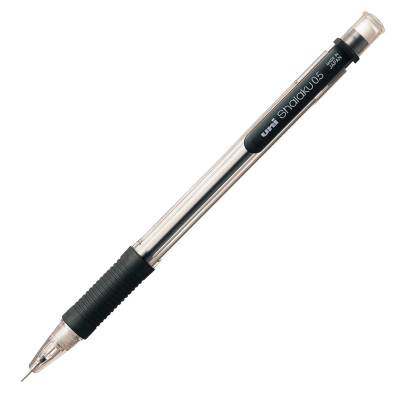 Creion mecanic UNI Shalaku M5-101, 0. 5mm, grip cauciucat, corp transparent negru, cu guma de sters