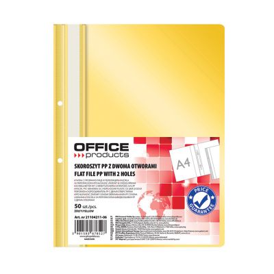 Dosar cu sina si 2 perforatii Office Products, A4, plastic, galben, 50 bucati/set