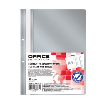 Dosar cu sina si 2 perforatii Office Products, A4, plastic, gri, 50 bucati/set