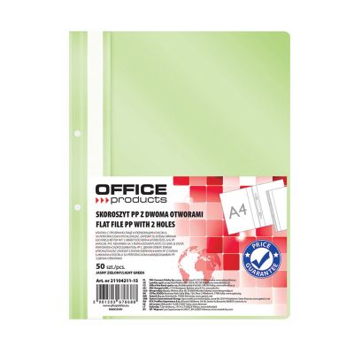 Dosar cu sina si 2 perforatii Office Products, A4, plastic, vernil, 50 bucati/set