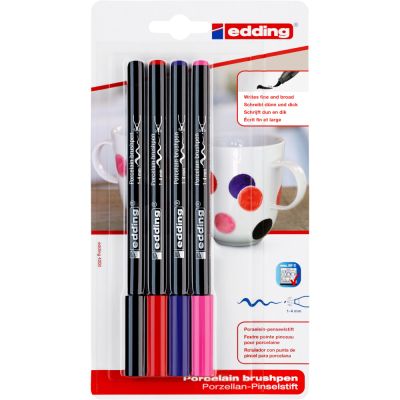 Marker Edding 4200, varf tip pensula, 4 culori asortate, blister