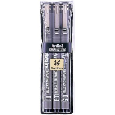 Liner pentru desen tehnic ARTLINE, varf fetru (0.1/0.3/0.5mm), 3 buc/set - negru