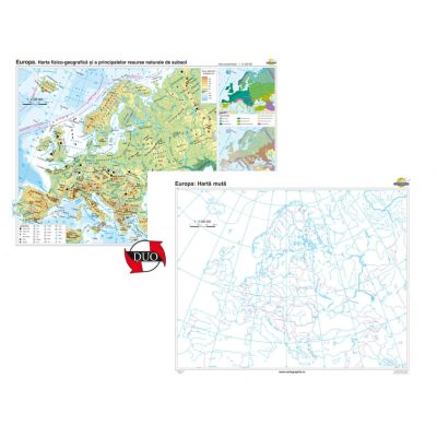 Europa. Harta fizico-geografica si a principalelor resurse naturale de subsol Duo 160x120 cm CR-3106DA