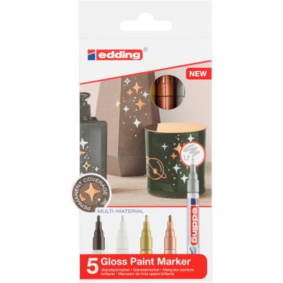 Marker cu vopsea Edding 751, corp metalic, varf rotund, 1-2 mm, set 5 culori metalice