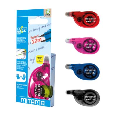 Banda corectoare Mitama Reset, 12 m x 5 mm, ergonomica, utilizare ambidextra, culori asortate