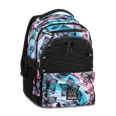 Ghiozdan Mitama, 3 compartimente, design turcoaz cu negru, 43 x 32 x 22 cm