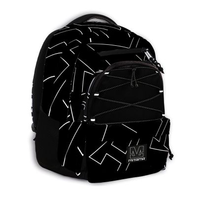 Ghiozdan Mitama, 3 compartimente, design alb cu negru, 43 x 32 x 22 cm