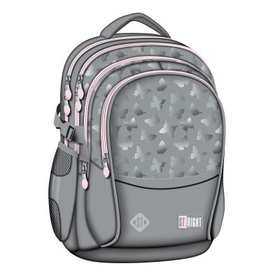 Ghiozdan scolar Majewski ST Right, BP01, Silver Butterflies, 4 compartimente, 43 x 32 x 21 cm