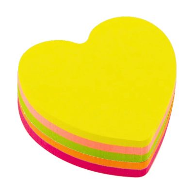 Notes adeziv Office Cover SN4505I, 100 coli, 75x75mm, 5 culori neon, forma inima, blister