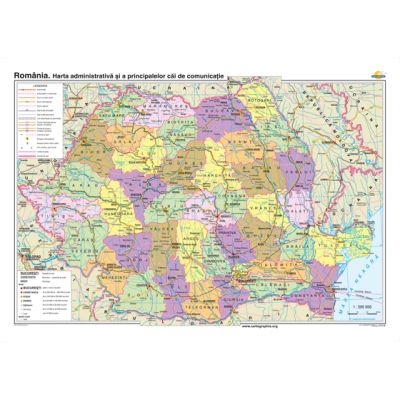 Romania. Harta administrativa si a principalelor cai de comunicatie 140x100 cm CR-3102B