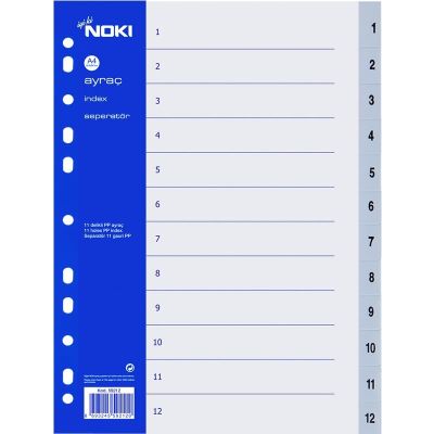 Index plastic numeric 1-12 Noki 59212, A4, portret, gri