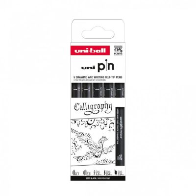 Set 5x Liner UNI PIN-200 ASP015, pe baza de apa, varf 0. 1-0. 5mm + tesit 1. 0-3. 0mm, negru