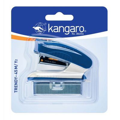 Capsator Kangaro TRENDY-45M/Y2, 24/6, 15 coli, albastru, blister (+ capse 24/6)