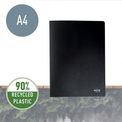 Mapa de prezentare Leitz Recycle, PP, partial reciclat, certificare Blue Angel, reciclabil, A4, 20 de folii, negru