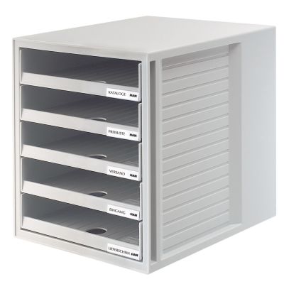 Suport plastic cu 5 sertare pentru documente, HAN (open) - gri deschis - sertare gri deschis