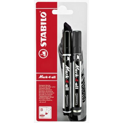 Marker permermanent Stabilo Mark-4-all, 651, F, varf rotund, 1. 5? 2. 5 mm, set 2 bucati/blister, negru