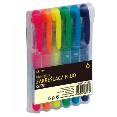 Textmarker Grand GR-219, 160-1881, varf tesit, 1-3. 4mm, set 6 culori fluorescente (galben, albastru, orange, verde, roz, violet)