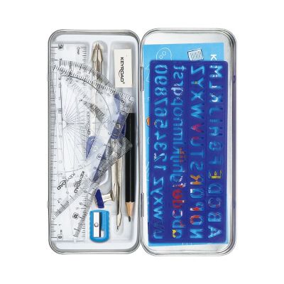 Trusa geometrie Keyroad KR971708, 11 piese, cutie metalica albastru