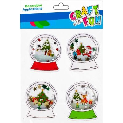 Forme decorative, hartie gumata autoadeziva, glob de Craciun, diverse culori, set 4 buc, Craft with Fun, 501364