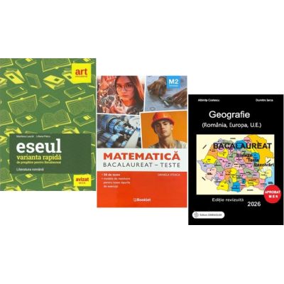 Pachet Bacalaureat 2026. Eseul. Varianta rapida de pregatiret, Matematica M2 Tehnologic. Teste si Geografie Sinteze Teste Rezolvari - Liliana Paicu, Daniela Stoica, Albinita Costescu