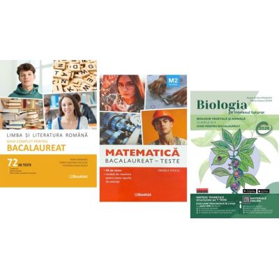 Pachet Bacalaureat 2026. Limba si literatura romana Ghid complet cu 72 teste, Matematica M2 Tehnologic si Biologie pe intelesul tuturor Clasele 9-10 - Mimi Gramnea, Daniela Stoica, Maria Ioana Cazan