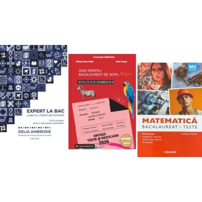 Pachet Bacalaureat 2026. Ghid complet Limba si literatura romana, Matematica M2 Tehnologic si Biologie clasele 9-10 - Delia Ambrosie, Daniela Stoica, Stelica Ene